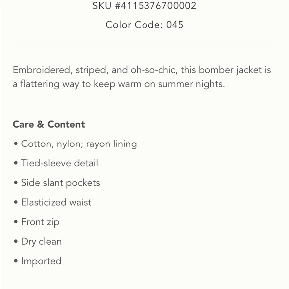 nwt | Embroidered Striped Bomber - Picture 6 of 7